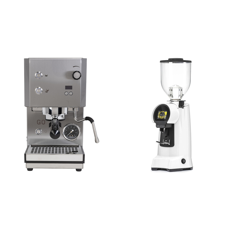 Profitec GO 2.0, brushed stainless steel + Eureka Helios 65, white Profitec GO 2.0, brushed stainless steel + Eureka Helios 65, white