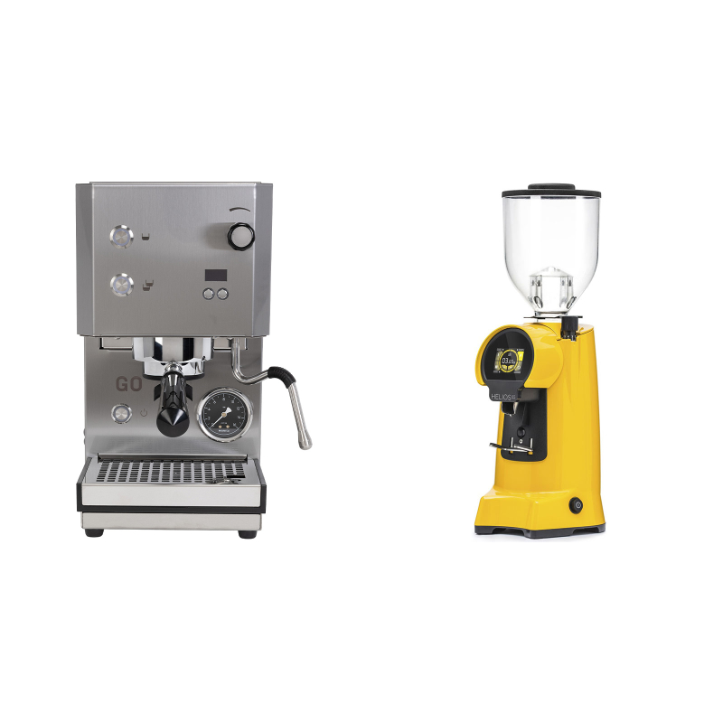 Profitec GO 2.0, brushed stainless steel + Eureka Helios 65, yellow Profitec GO 2.0, brushed stainless steel + Eureka Helios 65, yellow