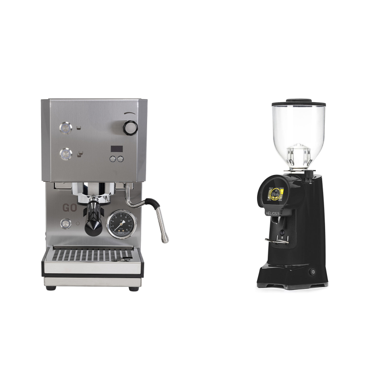 Profitec GO 2.0, brushed stainless steel + Eureka Helios 75, black Profitec GO 2.0, brushed stainless steel + Eureka Helios 75, black