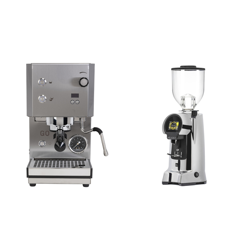 Profitec GO 2.0, brushed stainless steel + Eureka Helios 75, chrome Profitec GO 2.0, brushed stainless steel + Eureka Helios 75, chrome