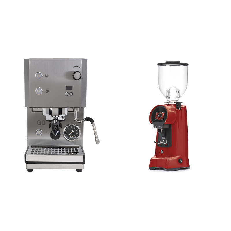 Profitec GO 2.0, brushed stainless steel + Eureka Helios 75, ferrari red Profitec GO 2.0, brushed stainless steel + Eureka Helios 75, ferrari red