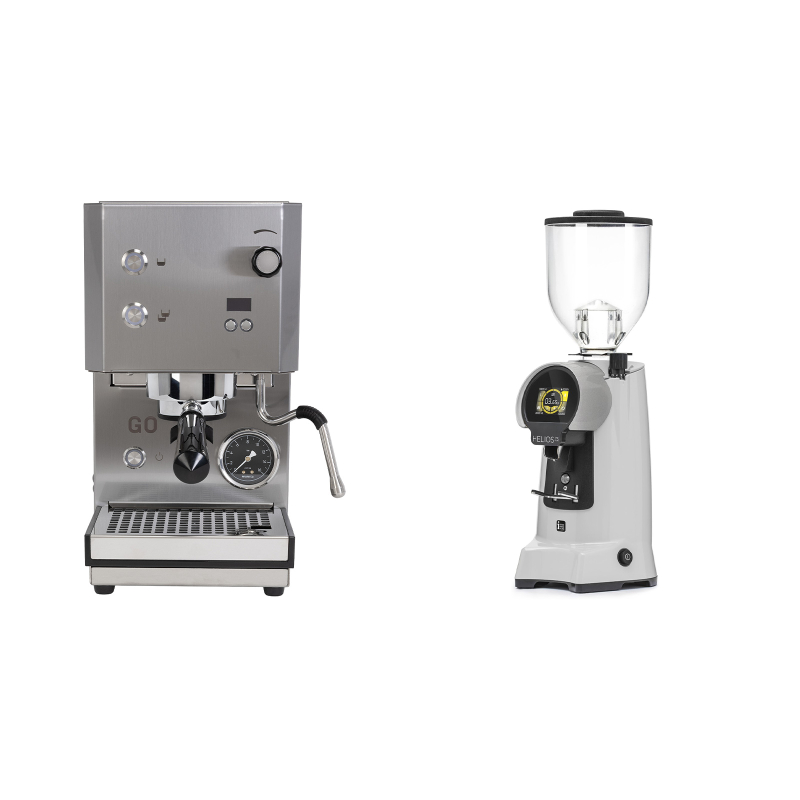 Profitec GO 2.0, brushed stainless steel + Eureka Helios 75, grey Profitec GO 2.0, brushed stainless steel + Eureka Helios 75, grey