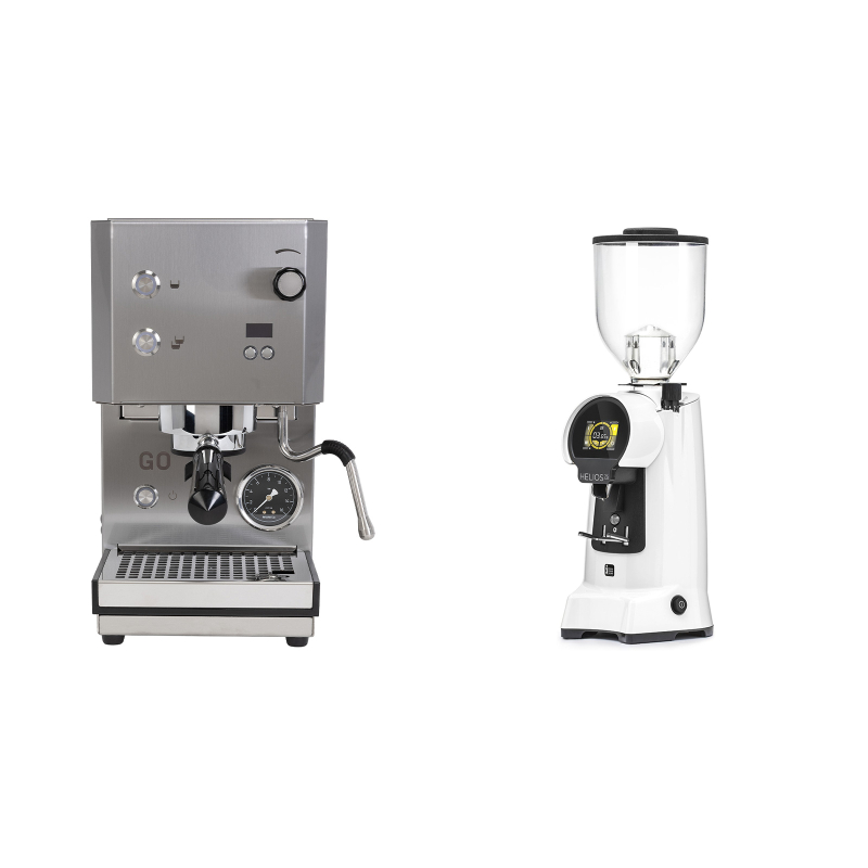 Profitec GO 2.0, brushed stainless steel + Eureka Helios 75, white Profitec GO 2.0, brushed stainless steel + Eureka Helios 75, white