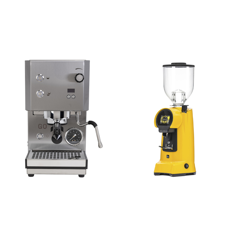 Profitec GO 2.0, brushed stainless steel + Eureka Helios 75, yellow Profitec GO 2.0, brushed stainless steel + Eureka Helios 75, yellow