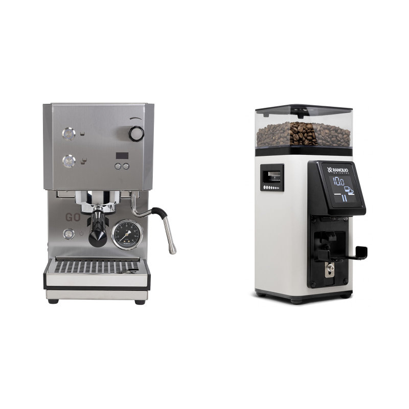 Profitec GO 2.0, brushed stainless steel + Rancilio STILE, white Profitec GO 2.0, brushed stainless steel + Rancilio STILE, white