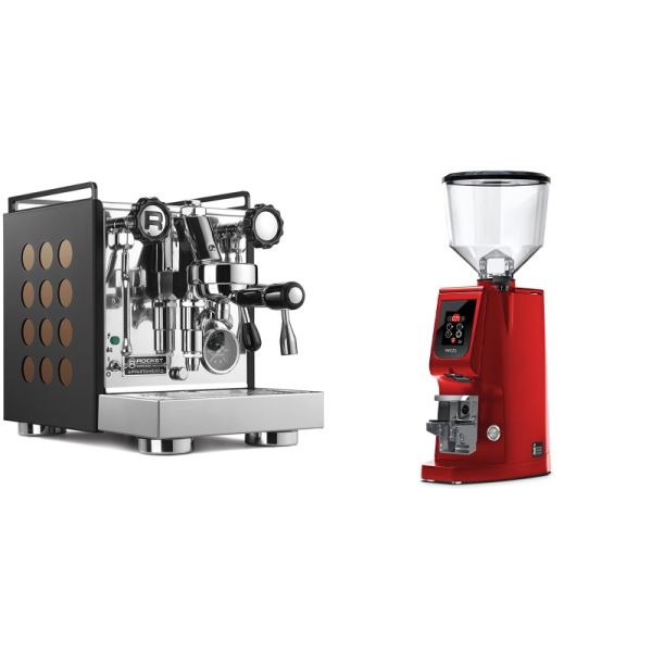 Rocket Espresso Appartamento, black/copper + Eureka Atom W 65, ferrari red