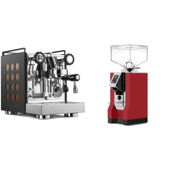 Rocket Espresso Appartamento, black/copper + Eureka Mignon Bravo, CR ferrari red