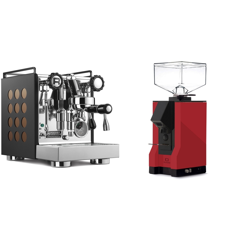 Rocket Espresso Appartamento, black/copper + Eureka Mignon Silenzio, BL ferrari red