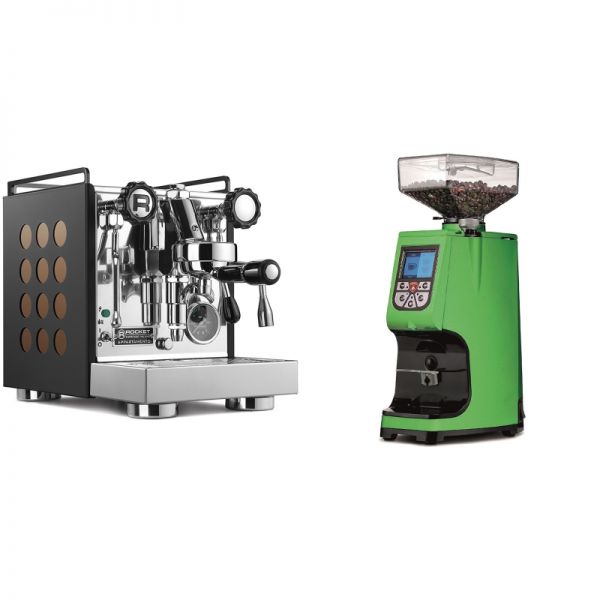 Rocket Espresso Appartamento, black/copper + Eureka Atom 60, kawasaki green
