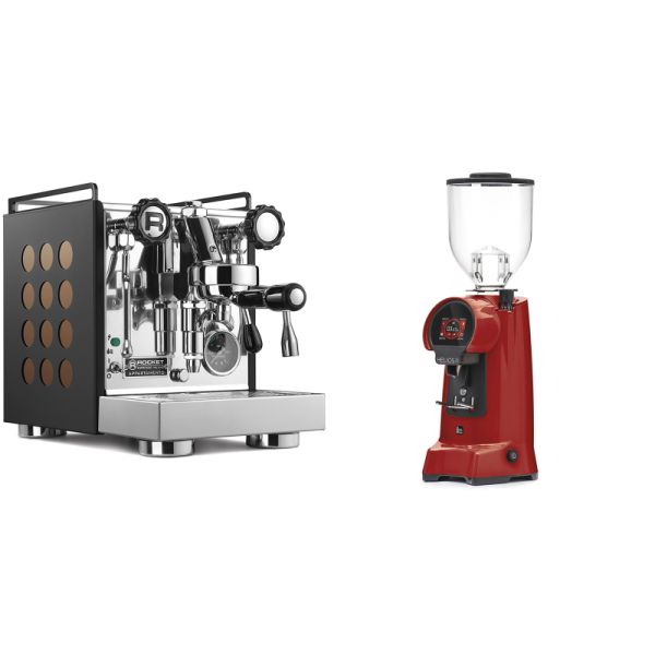 Rocket Espresso Appartamento, black/copper + Eureka Helios 75, ferrari red