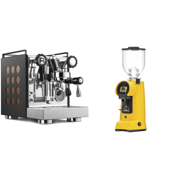 Rocket Espresso Appartamento, black/copper + Eureka Helios 75, yellow