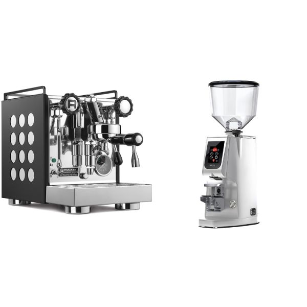 Rocket Espresso Appartamento, black/white + Eureka Atom W 65, chrome