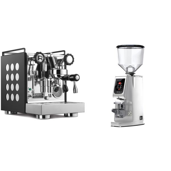 Rocket Espresso Appartamento, black/white + Eureka Atom W 75, chrome