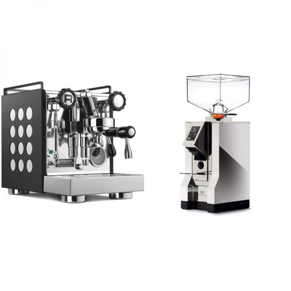 Rocket Espresso Appartamento, black/white + Eureka Mignon Perfetto, CR chrome