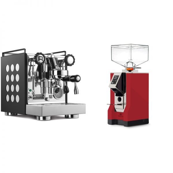 Rocket Espresso Appartamento, black/white + Eureka Mignon Perfetto, CR ferrari red