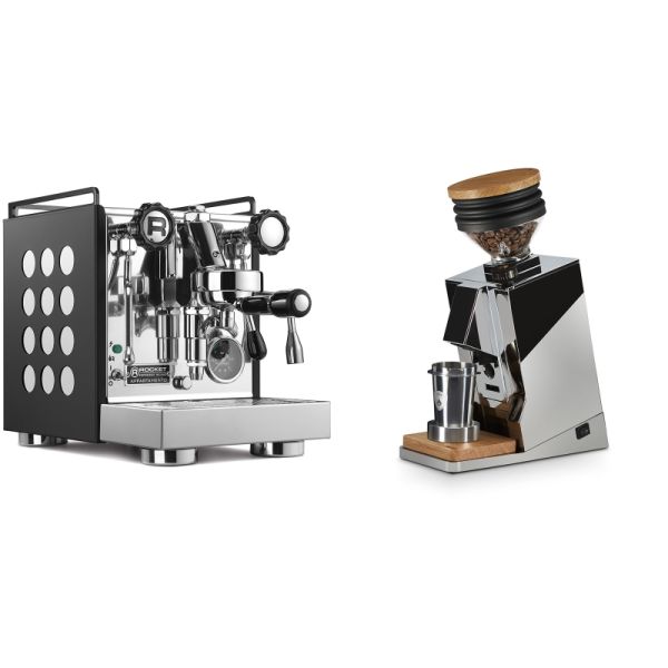 Rocket Espresso Appartamento, black/white + Eureka Mignon Single Dose, Chrome & Oak