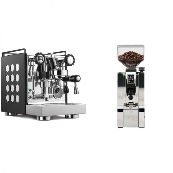 Rocket Espresso Appartamento, black/white + Eureka Mignon XL, CR chrome