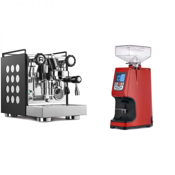 Rocket Espresso Appartamento, black/white + Eureka Atom 60, ferrari red