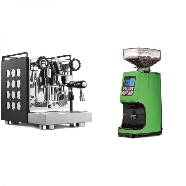 Rocket Espresso Appartamento, black/white + Eureka Atom 60, kawasaki green