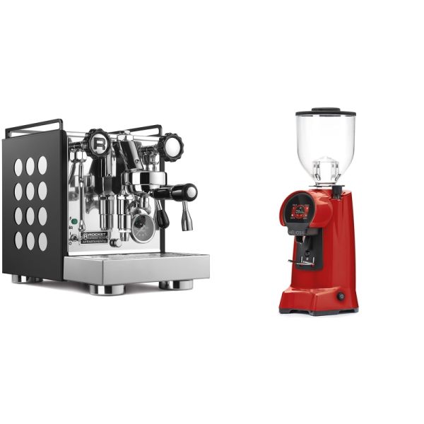 Rocket Espresso Appartamento, black/white + Eureka Helios 65, ferrari red