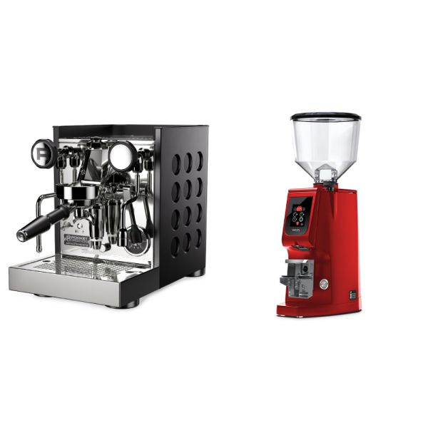 Rocket Espresso Appartamento TCA, black/black + Eureka Atom W 65, ferrari red