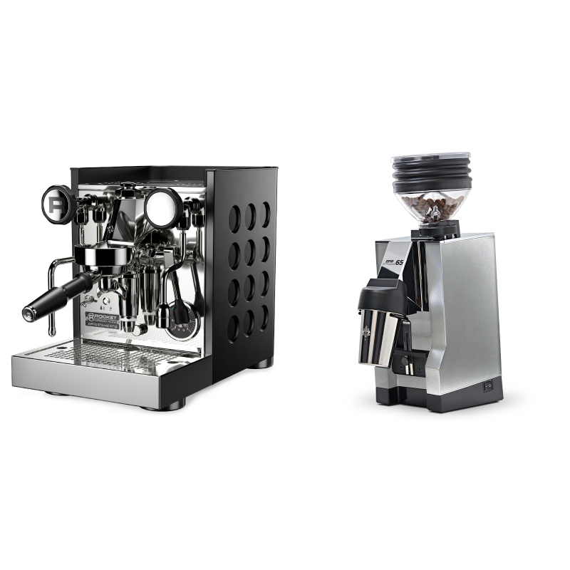 Rocket Espresso Appartamento TCA, black/black + Eureka Mignon Zero 65 All Purpose, CR chrome