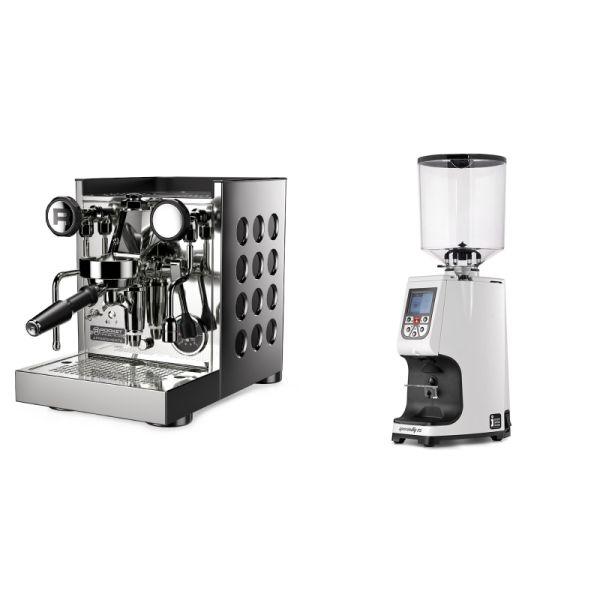 Rocket Espresso Appartamento TCA, black + Eureka Atom Specialty 75, white