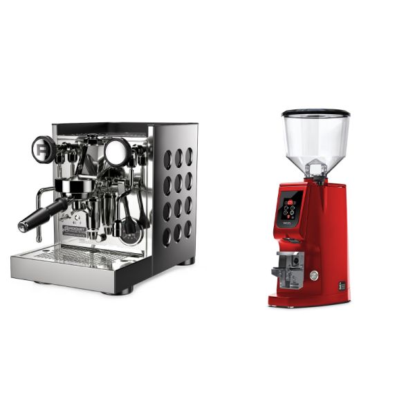 Rocket Espresso Appartamento TCA, black + Eureka Atom W 65, ferrari red