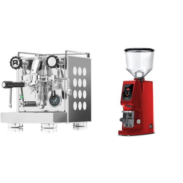 Rocket Espresso Appartamento, white + Eureka Atom W 65, ferrari red