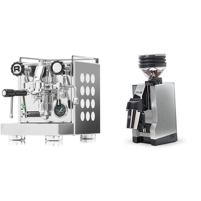 Rocket Espresso Appartamento, white + Eureka Mignon Zero 65 All Purpose, CR chrome