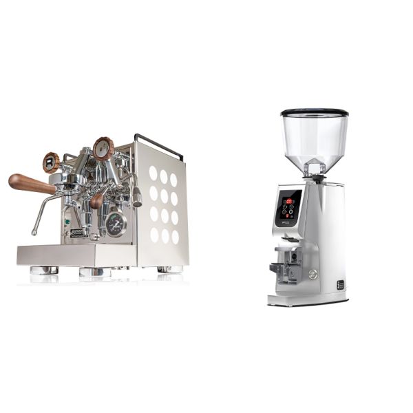 Rocket Espresso Appartamento, white, walnut + Eureka Atom W 65, chrome