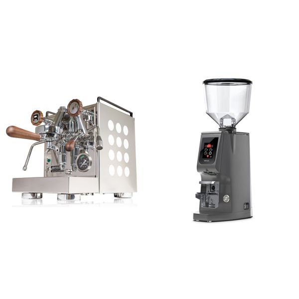 Rocket Espresso Appartamento, white, walnut + Eureka Atom W 65, grey