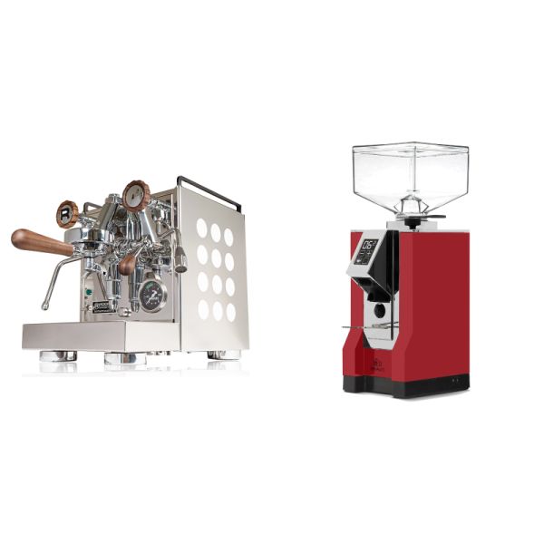 Rocket Espresso Appartamento, white, walnut + Eureka Mignon Bravo, CR ferrari red