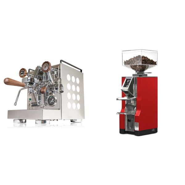 Rocket Espresso Appartamento, white, walnut + Eureka Mignon Libra, CR ferrari red