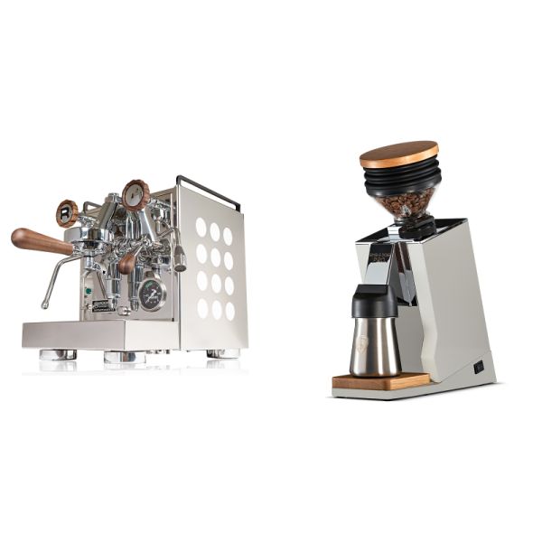 Rocket Espresso Appartamento, white, walnut + Eureka Mignon Single Dose PRO, White & Oak