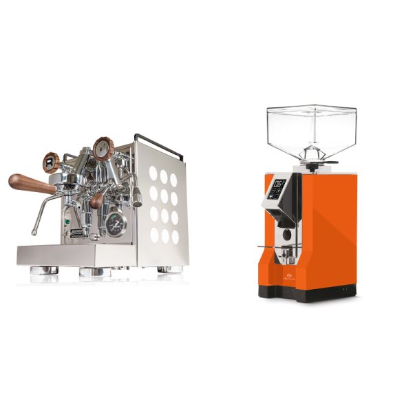 Rocket Espresso Appartamento, white, walnut + Eureka Mignon Specialita, CR orange