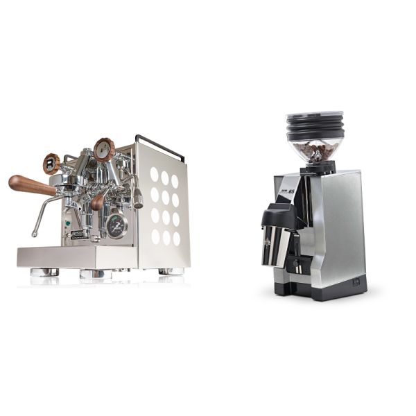 Rocket Espresso Appartamento, white, walnut + Eureka Mignon Zero 65 All Purpose, CR chrome