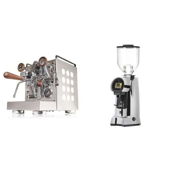 Rocket Espresso Appartamento, white, walnut + Eureka Helios 75, chrome