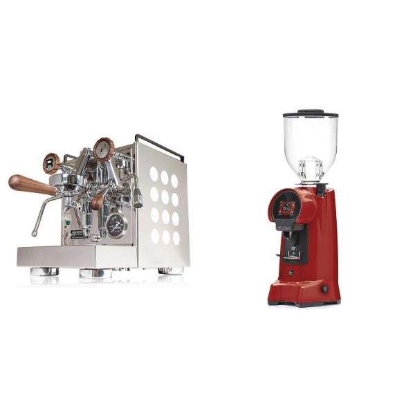 Rocket Espresso Appartamento, white, walnut + Eureka Helios 75, ferrari red