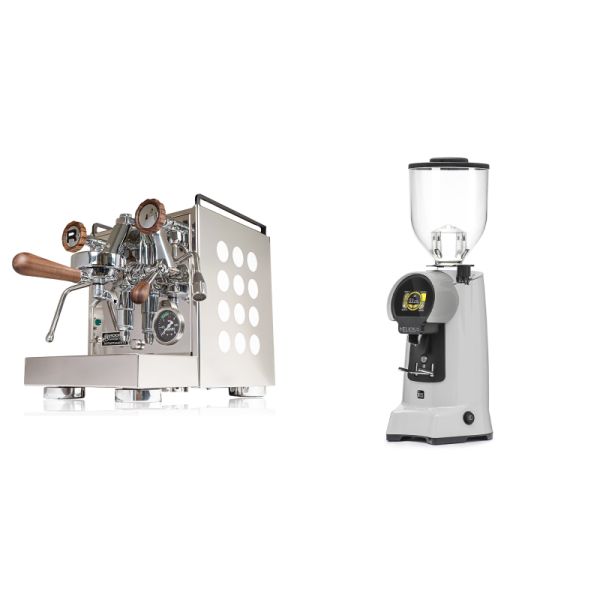 Rocket Espresso Appartamento, white, walnut + Eureka Helios 75, grey