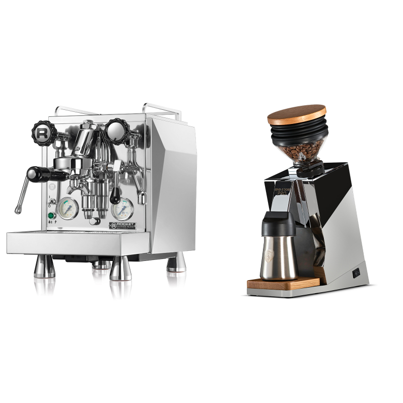 Rocket Espresso Giotto Cronometro V + Eureka Mignon Single Dose PRO, Chrome & Oak