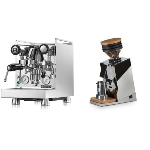 Rocket Espresso Mozzafiato Cronometro V + Eureka Mignon Single Dose, Chrome & Oak