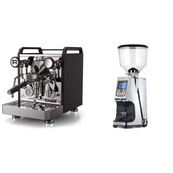 Rocket Espresso Mozzafiato FAST R, black + Eureka Atom Specialty 65, chrome