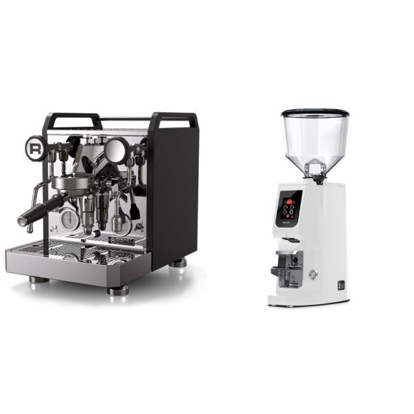 Rocket Espresso Mozzafiato FAST R, black + Eureka Atom W 65, white