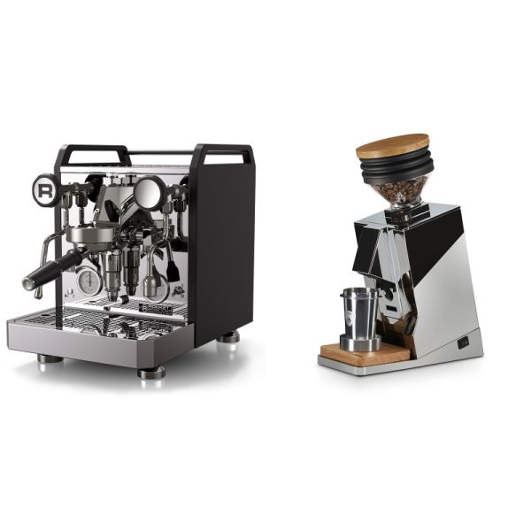 Rocket Espresso Mozzafiato FAST R, black + Eureka Mignon Single Dose, Chrome & Oak