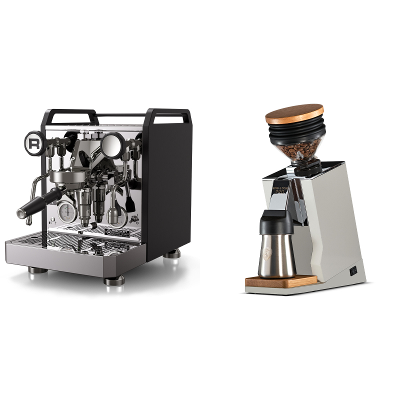 Rocket Espresso Mozzafiato FAST R, black + Eureka Mignon Single Dose PRO, White & Oak