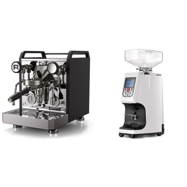 Rocket Espresso Mozzafiato FAST R, black + Eureka Atom 60, white