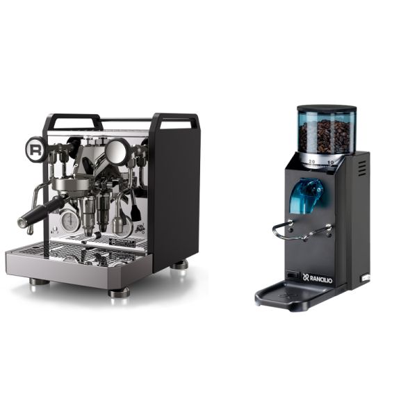 Rocket Espresso Mozzafiato FAST R, black + Rancilio Rocky Doserless, black