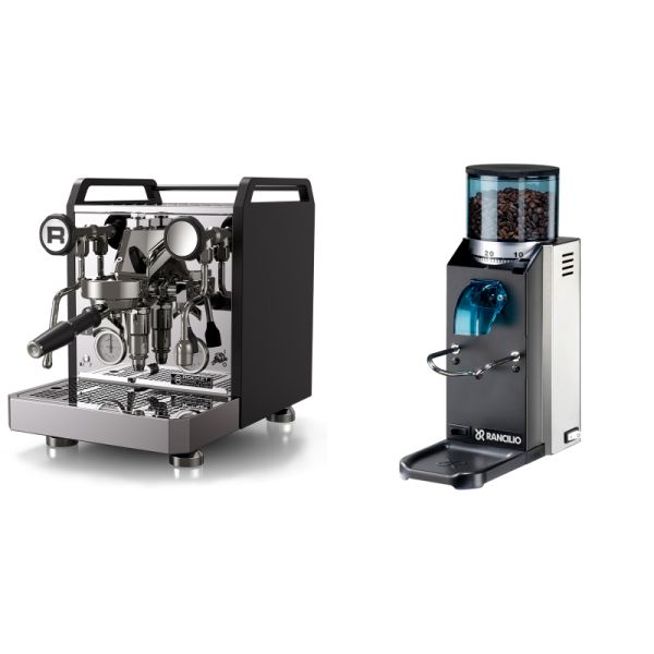 Rocket Espresso Mozzafiato FAST R, black + Rancilio Rocky Doserless