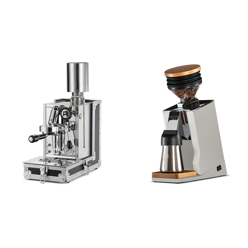 Rocket Espresso Porta Via + Eureka Mignon Single Dose PRO, White & Oak